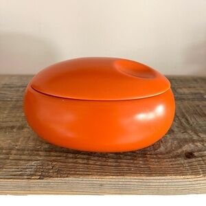 Orange egg pottery dish lidded